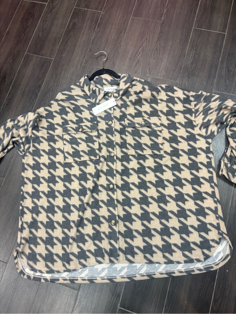 Men's Oversized Houndstooth Button-Up Jacket - Beige & Charcoal